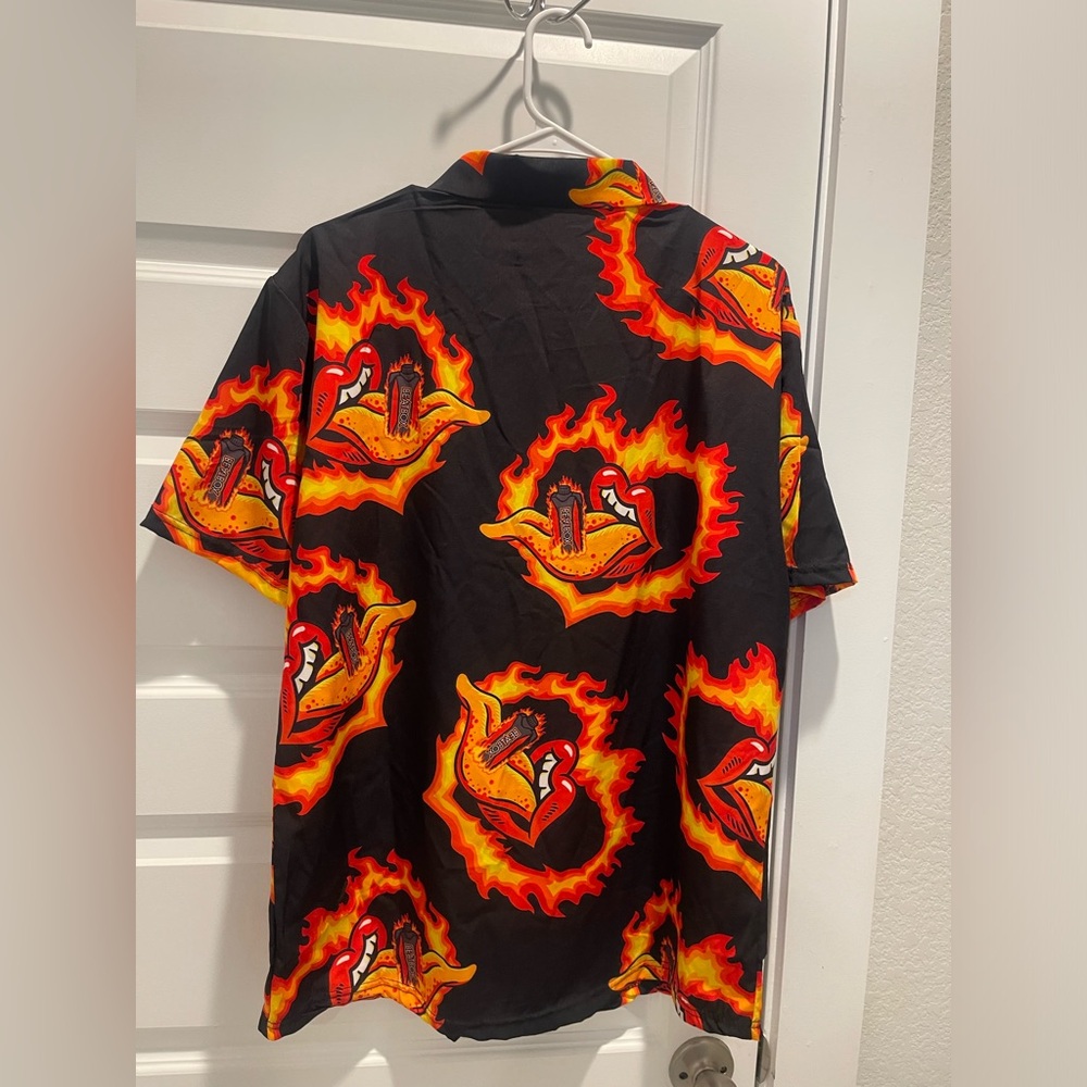 BEATBOX men tongue flames button down shirt L - Picture 3 of 5